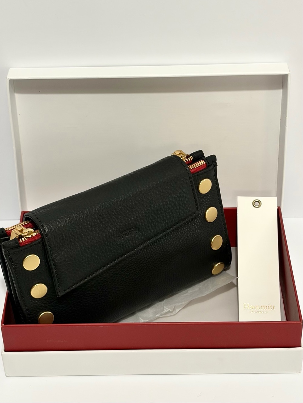 Hammitt Levy Crossbody/Wallet In Black Leather With Brushed Gold Hardware
